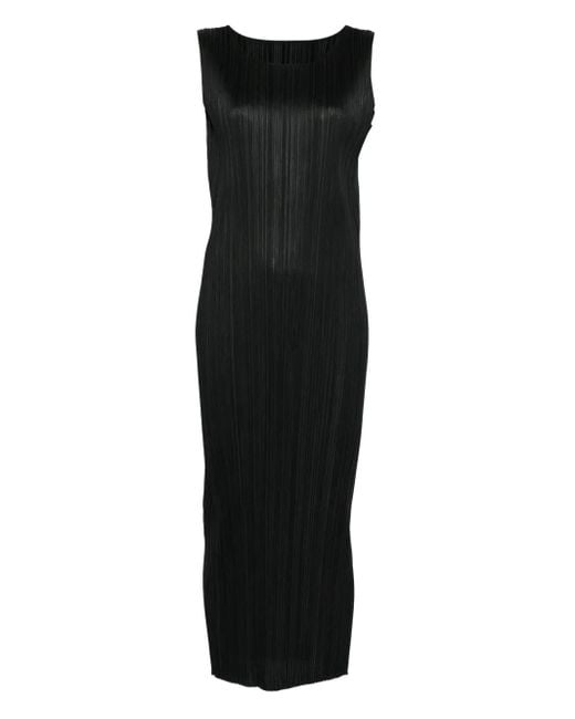 Pleats Please Issey Miyake Black Round-Neck Sleeveless Dress
