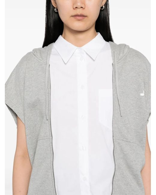 Pushbutton White Shirt Layered Hoodie