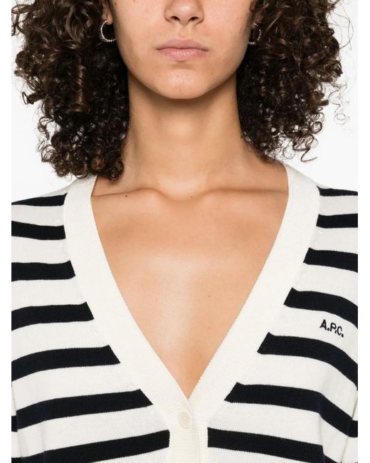A.P.C. White Gaëlle Striped Button Cardigan