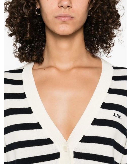 A.P.C. White Gaëlle Striped Button Cardigan