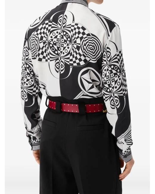 Versace White Printed Silk Twill Regular Shirt for men