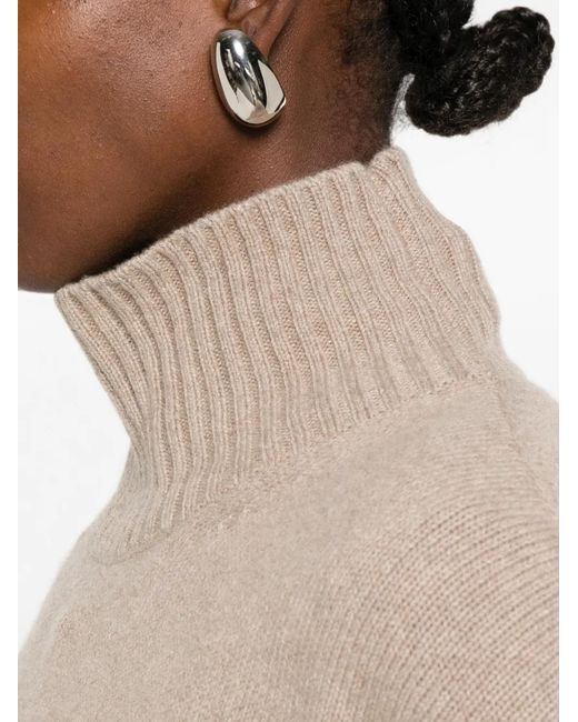 Aragona Natural Turtleneck Ribbed-Trim Sweater
