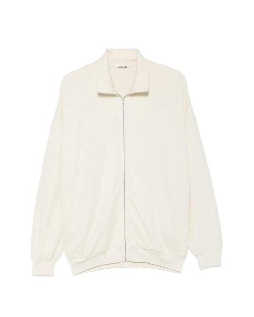 Auralee White Zip-Up Cotton Sweater for men