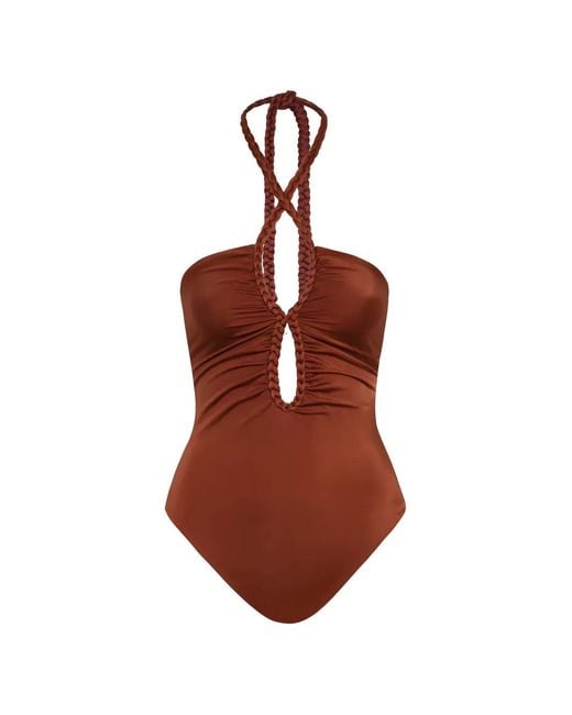 JUAN DE DIOS Brown Saint Tropez Braided-Trim Swimsuit