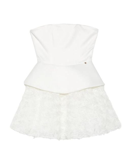 Nissa White Floral-Detail Peplum Mini Dress