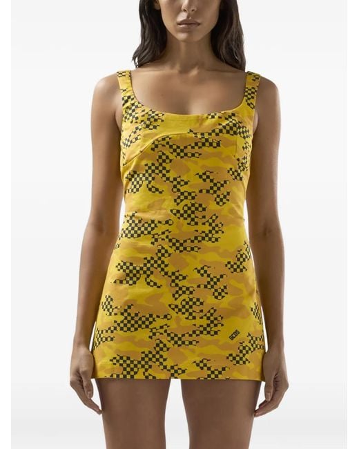 Gcds Yellow Printed Mini Dress
