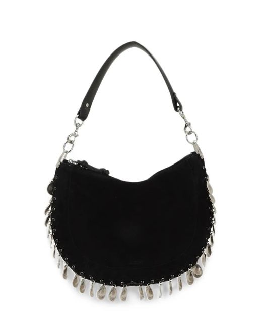 Isabel Marant Black Oskan Coin-Embellished Suede Shoulder Bag
