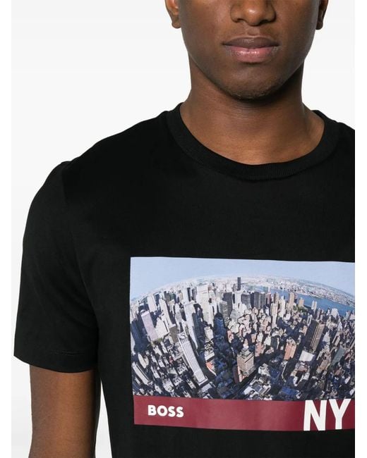 Boss Black Graphic-Print Cotton T-Shirt for men