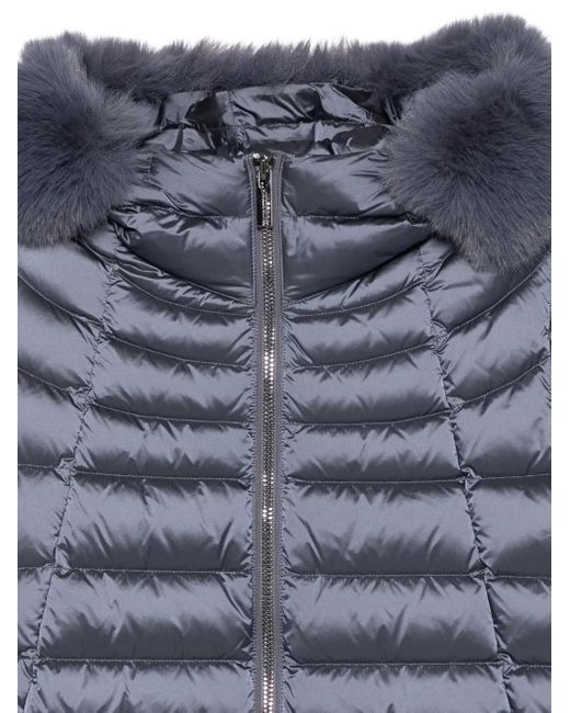 Colmar Blue Quilted Fur-Trimmed Coat