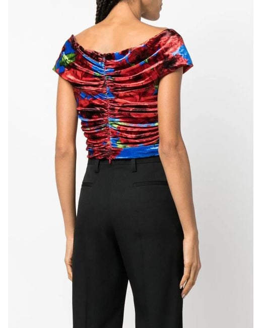 Magda Butrym フローラル ベルベット トップ Red