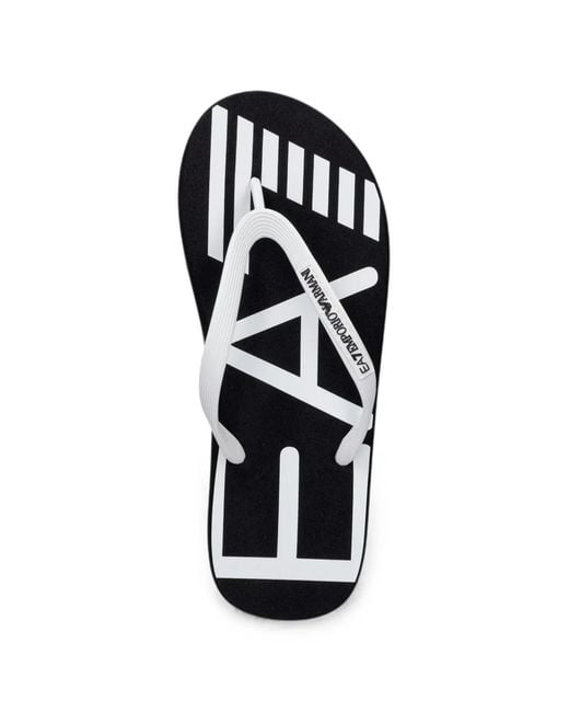 EA7 White Logo-Print Flip-Flops