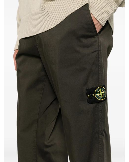 Stone Island Black Logo-Patch Belt-Loop Trousers for men