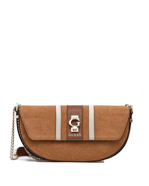Guess Brown Striped-Detail Crossbody Bag