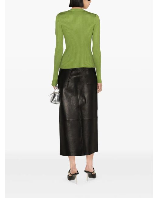 Rabanne Green Crew-Neck Ribbed-Knit Top