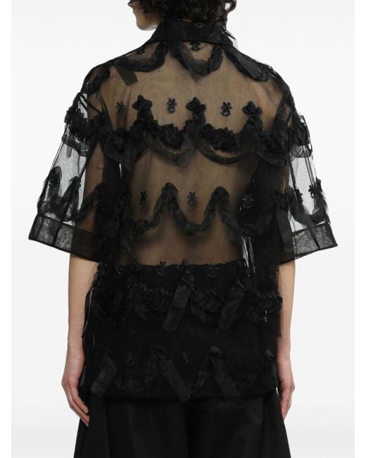 Simone Rocha Black Floral-embroidered Tulle Shirt for men