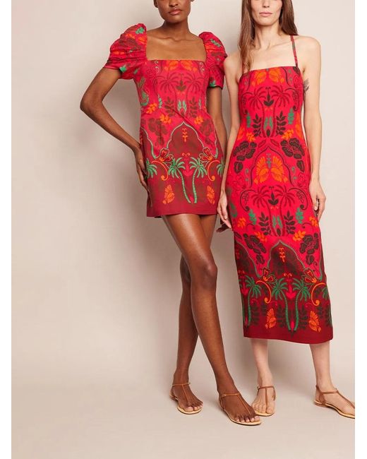 Cara Cara Red Puff-Sleeve Floral-Print Mini Dress