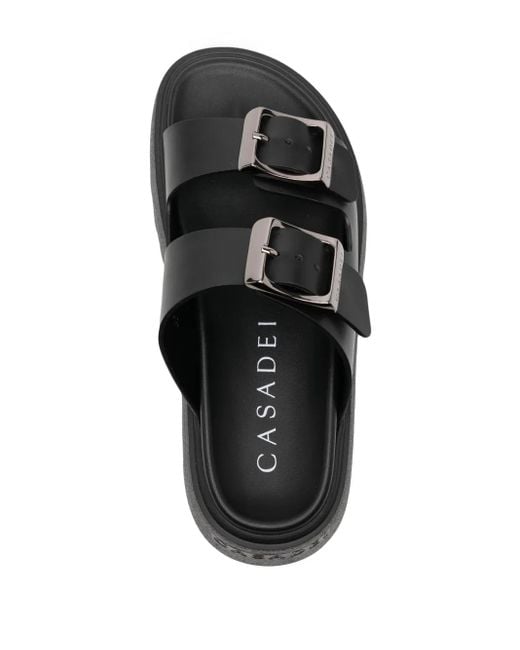 Casadei Black Florence Double-Strap Chunky-Sole Sandals