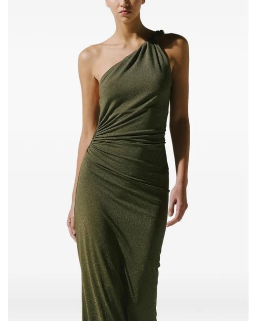 Baobab Green Celele One-Shoulder Ruched Maxi Dress