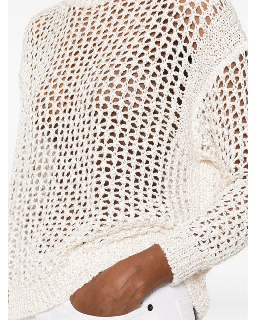 Panicale White Open-Knit Crew-Neck Sweater
