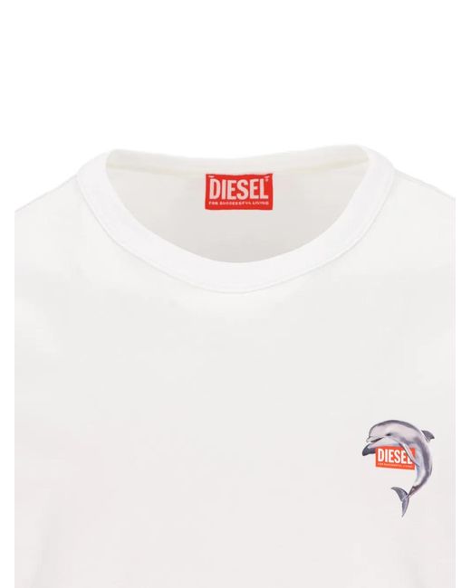 DIESEL White Graphic T-Shirt for men
