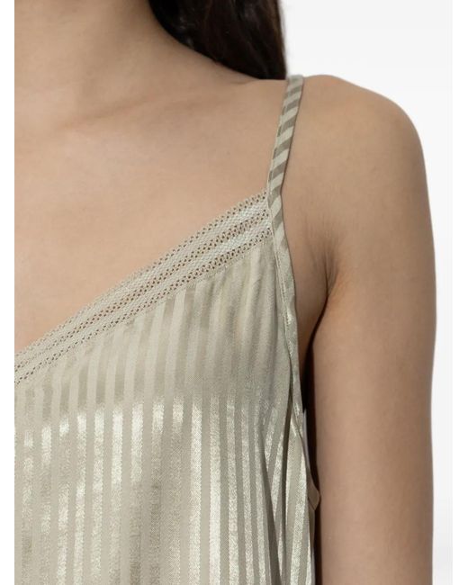 Hanro Natural Striped Lace-Trim V-Neck Top