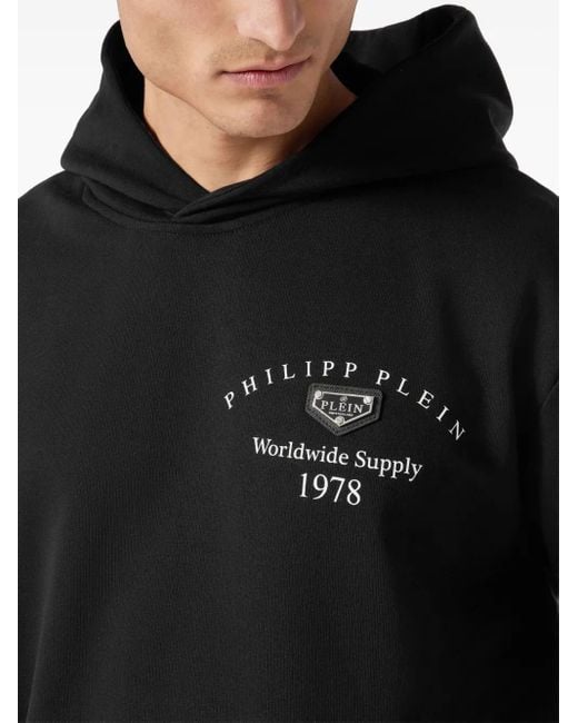 Philipp Plein Black Logo-Plaque Hoodie for men