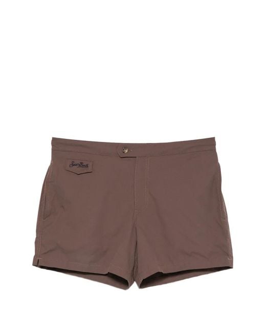 Mc2 Saint Barth Brown Harrys Logo-Patch Swim Shorts for men