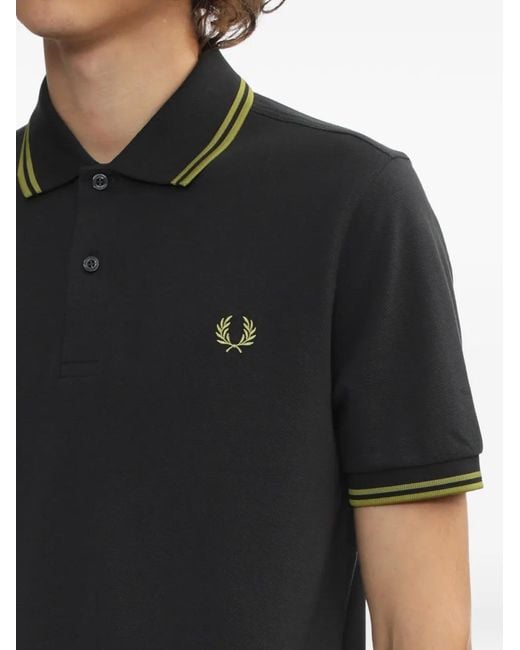Fred Perry Black Laurel Wreath-Embroidered Cotton Polo Shirt for men