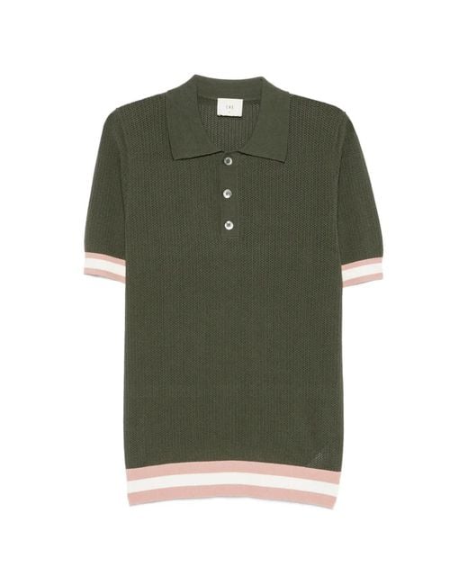 CHE Green Stripe-Trim Pointelle-Knit Polo Shirt for men