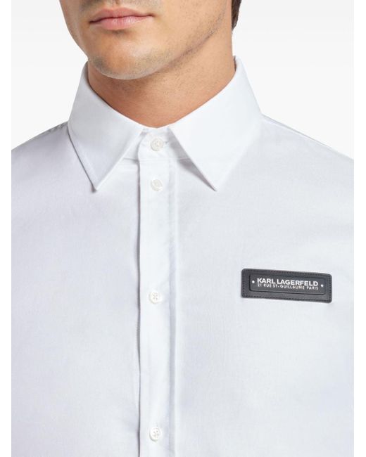 Karl Lagerfeld White Logo-patch Poplin Shirt for men