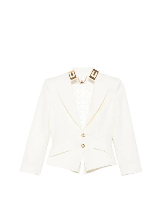 Elisabetta Franchi White Logo-Plaque Peak-Lapels Jacket
