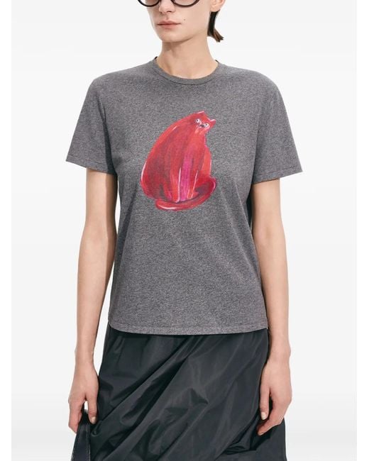JNBY Gray Cat-Print Short-Sleeve T-Shirt