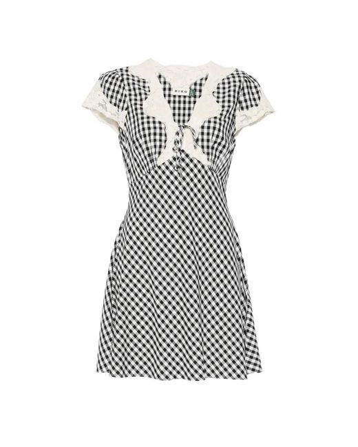Rixo White Lacie Lace-Trim Gingham Mini Dress