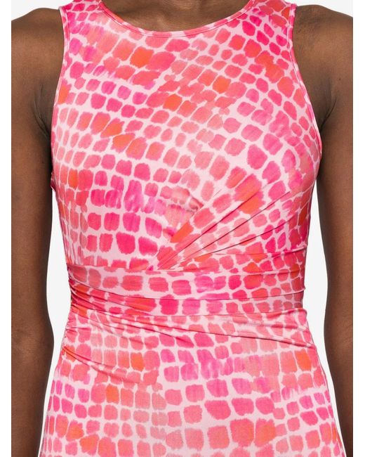 Patrizia Pepe Pink Draping Croco-Print Midi Dress