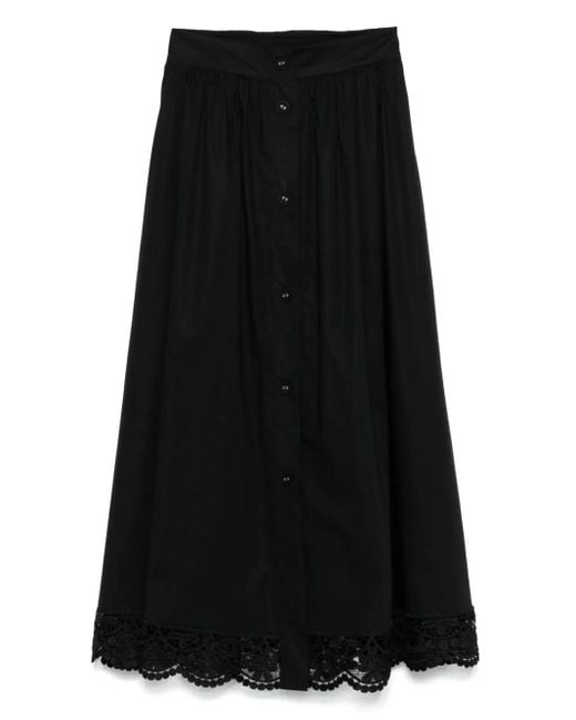Twinset Black Lace-Trim Midi Skirt