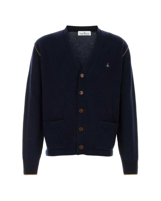 Vivienne Westwood Blue Alex Buttoned Logo-Patch Cardigan for men