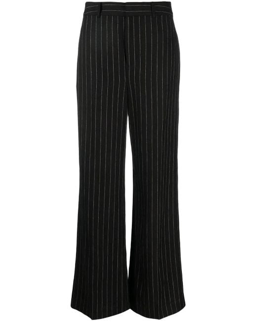 Ralph Lauren Black Kaitlen Pinstriped Wide-Leg Trousers