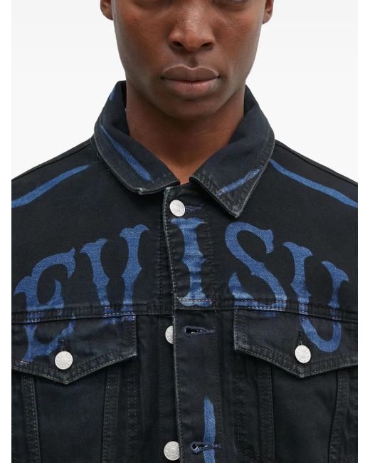 Evisu Blue Buttoned Graphic Jacket for men