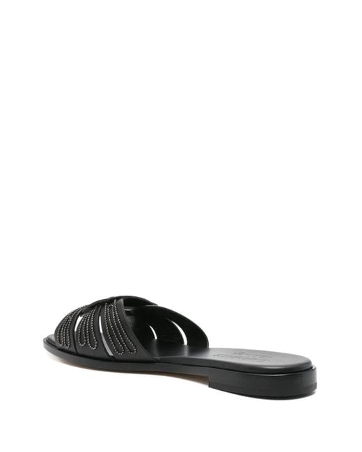 Doucal's Black Leather Flat Sandals