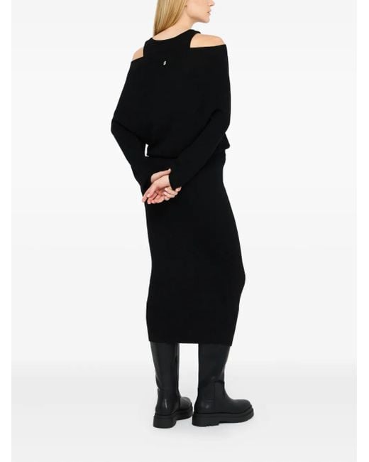 Liu Jo Black Embellished Knit Midi Dress