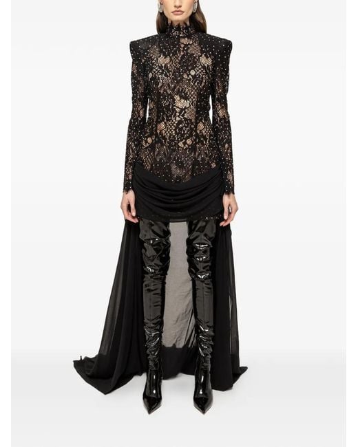 Nissa Black Robe Courte En Dentelle À Ornements En Cristal