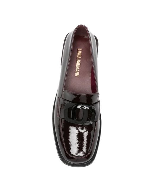 Linda Baumann White Patent-Finish Buckle-Detail Loafers