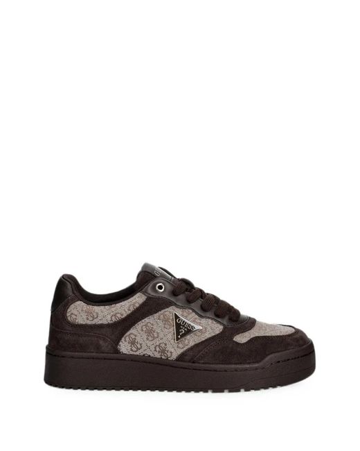 Guess Brown Logo-Print Suede-Panelled Sneakers