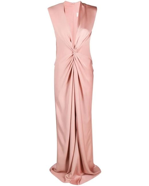 Max Mara Pink Twist-Front V-Neck Maxi Dress