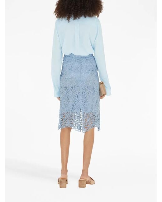 Burberry Blue Lace-Embroidery Pencil Skirt