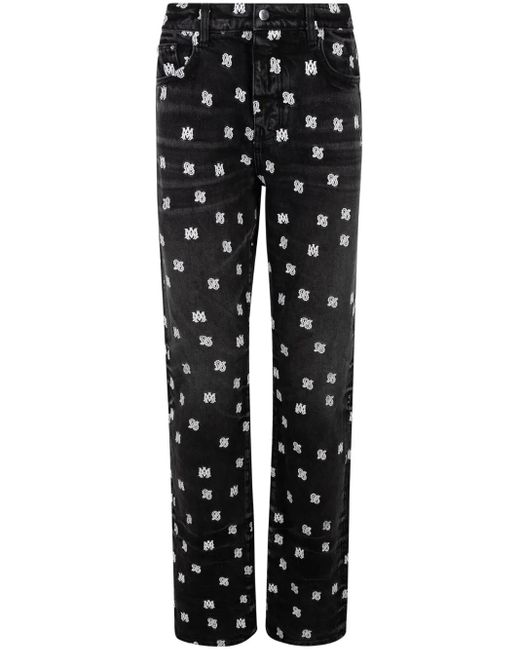 Amiri Black Ma Paisley-Print Straight-Leg Jeans for men