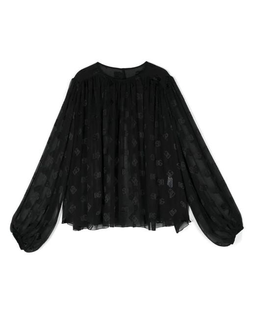 Dolce & Gabbana Black Monogram-Dévore Blouse