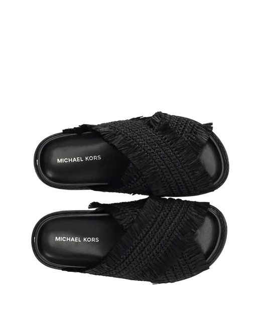Michael Kors Black Peyton Fringed Woven Sandals