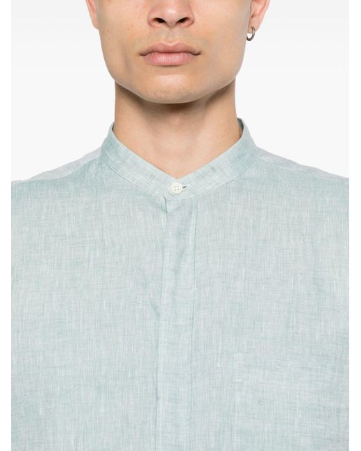 Zegna Blue Tonal Stitching Linen Shirt for men