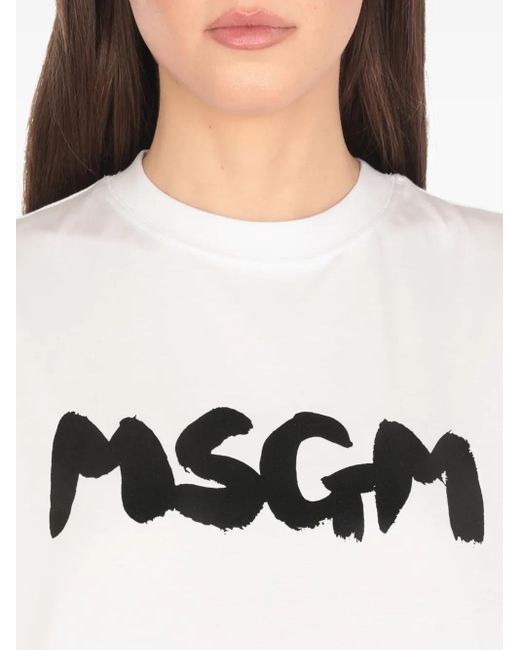 MSGM White Logo-Print T-Shirt